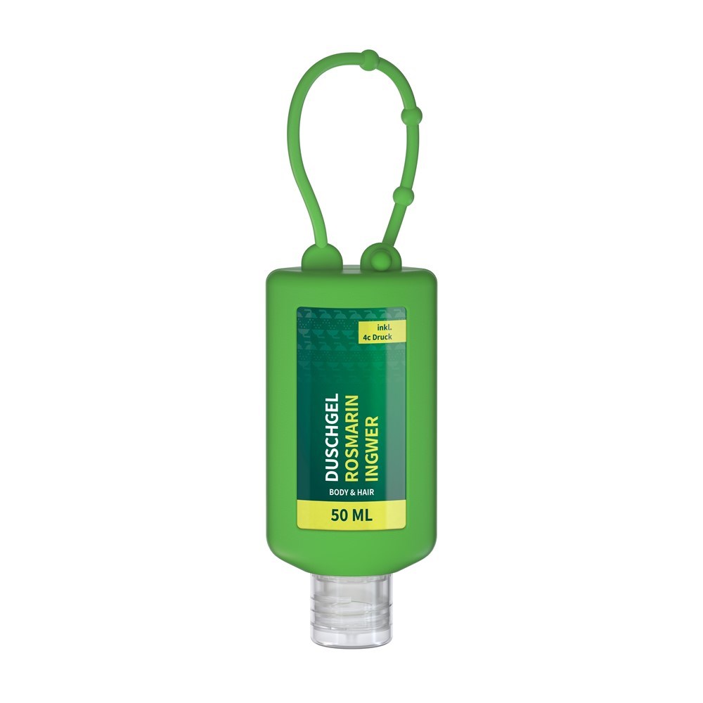 Duschgel Rosmarin-Ingwer, 50 ml Bumper grün, Body Label